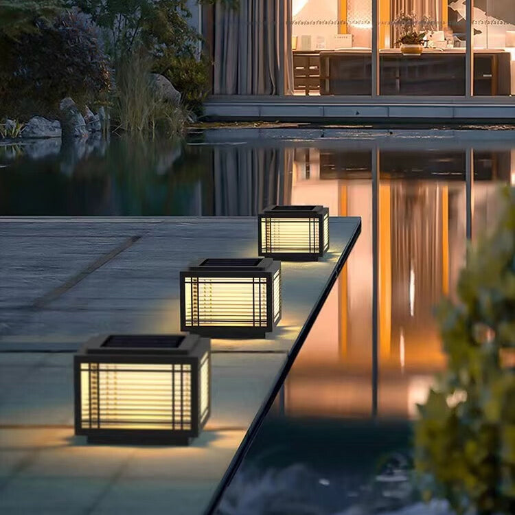 Traditional Chinese Square Aluminum Glass 1-Light Post Head Light For Garden | Kalsten