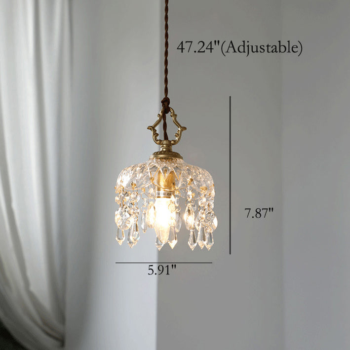 Pendant Light Crystal Glass 7.9 in Clear Gold Adjustable Flower Shop Living Room Restaurant Tea Room | Kalsten