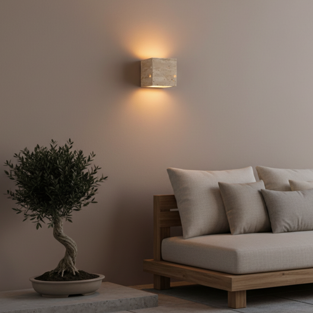 Wabi-Sabi Travertine Outdoor Wall Lamp