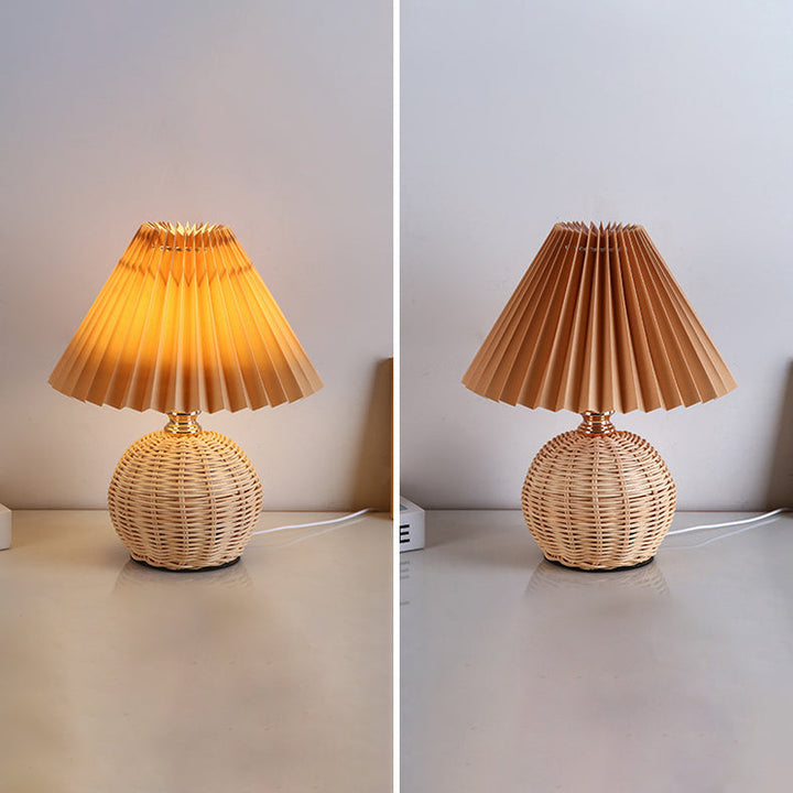 RattaLume Nordic LED Table Lamp | Woven Rattan & Foldable Fabric Shade | Mood Light | Decor for the Bedroom | Kalsten