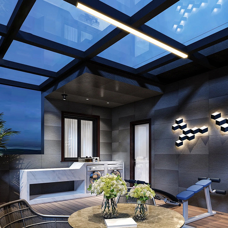 Modern Minimalist Long Rectangle Aluminum PC LED Flush Mount Ceiling Light For Outdoor Patio | Kalsten