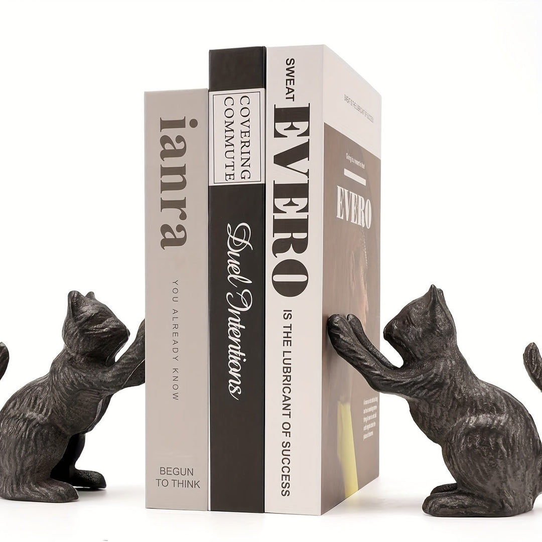 VintageCat - Rustic Cast Iron Bookends for Stylish Interiors Kalsten