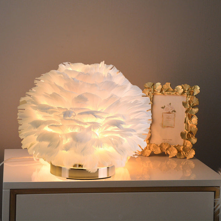 Luxury Feather Table Lamp Bedroom or Nightstand Light | Kalsten