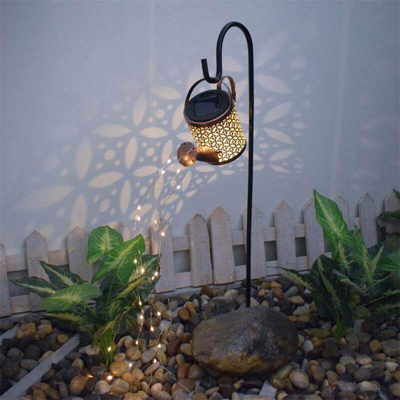 Enchanted Watering Can Outdoor Solar Watering Can Ornament Lamp Garden Art Light Decoration Hollow-out Iron Shower LED Lights | Kalsten