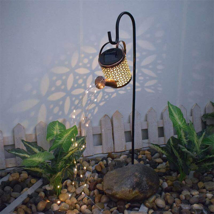 Enchanted Watering Can Outdoor Solar Watering Can Ornament Lamp Garden Art Light Decoration Hollow-out Iron Shower LED Lights | Kalsten