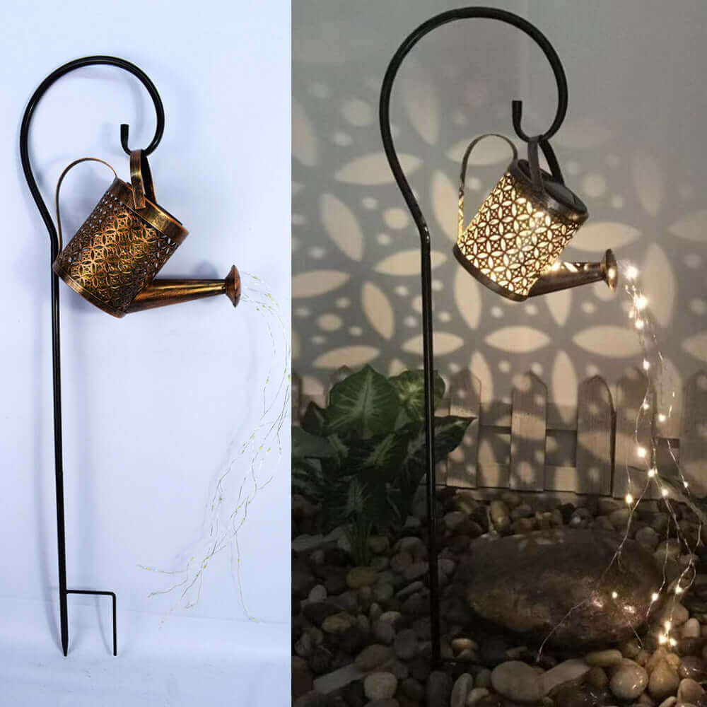 Enchanted Watering Can Outdoor Solar Watering Can Ornament Lamp Garden Art Light Decoration Hollow-out Iron Shower LED Lights | Kalsten