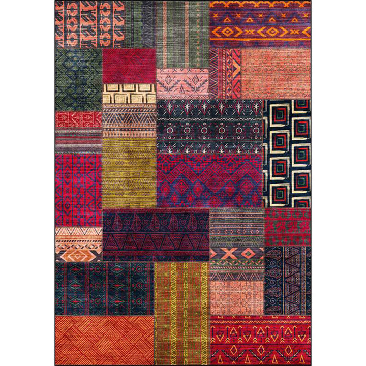Kalsten | American tribal pattern rug red and purple polyester rug machine washable non-slip back area rug for bedroom