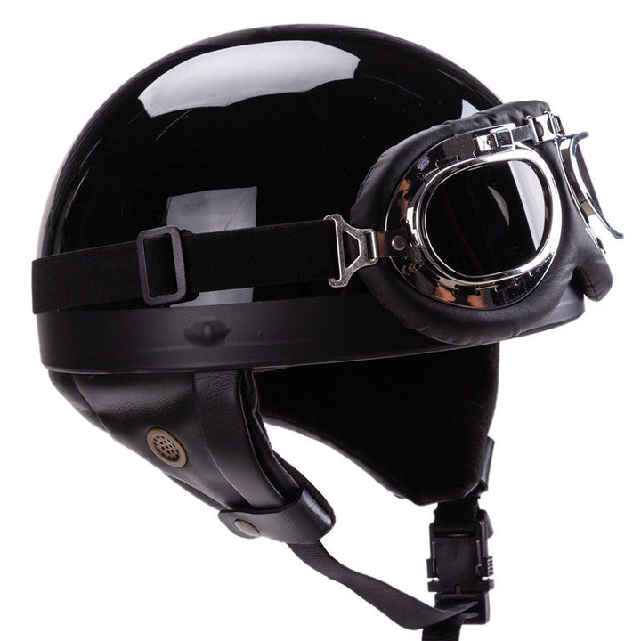Vintage-Style Open-Face Motorcycle Helmet with Goggles Kalsten