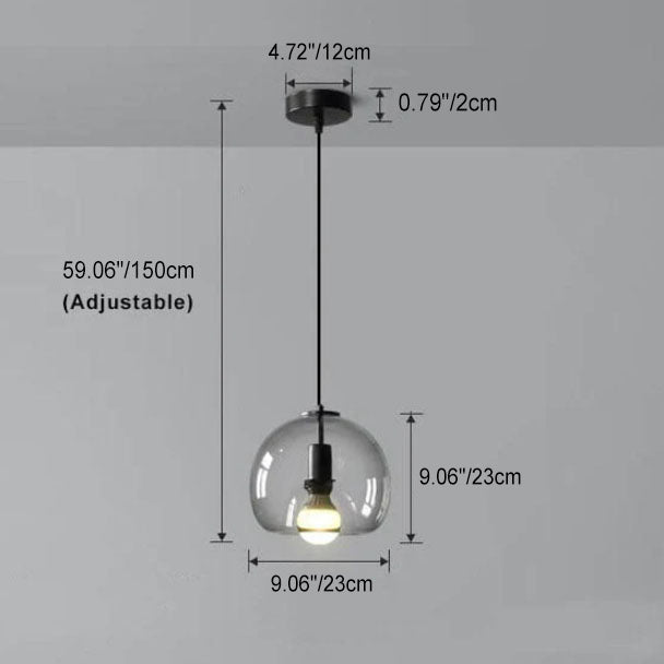 Pendant Light Glass 9.1 in Smoke Gray Adjustable Ceiling Fixture Living Room Bedroom Dining Area Modern Minimalist Hanging Lamp | Kalsten