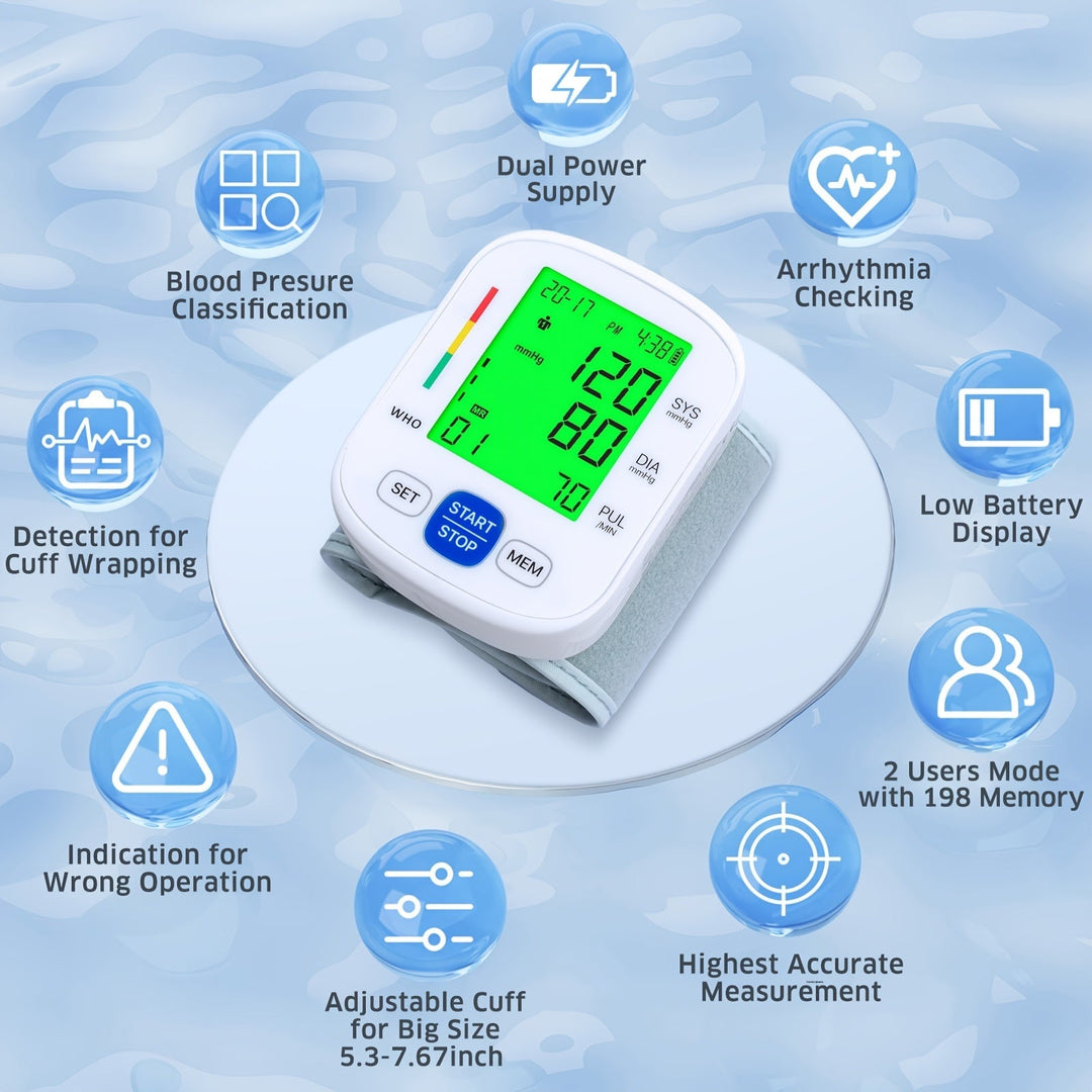 Wrist blood pressure monitor with illuminated display | Kalsten