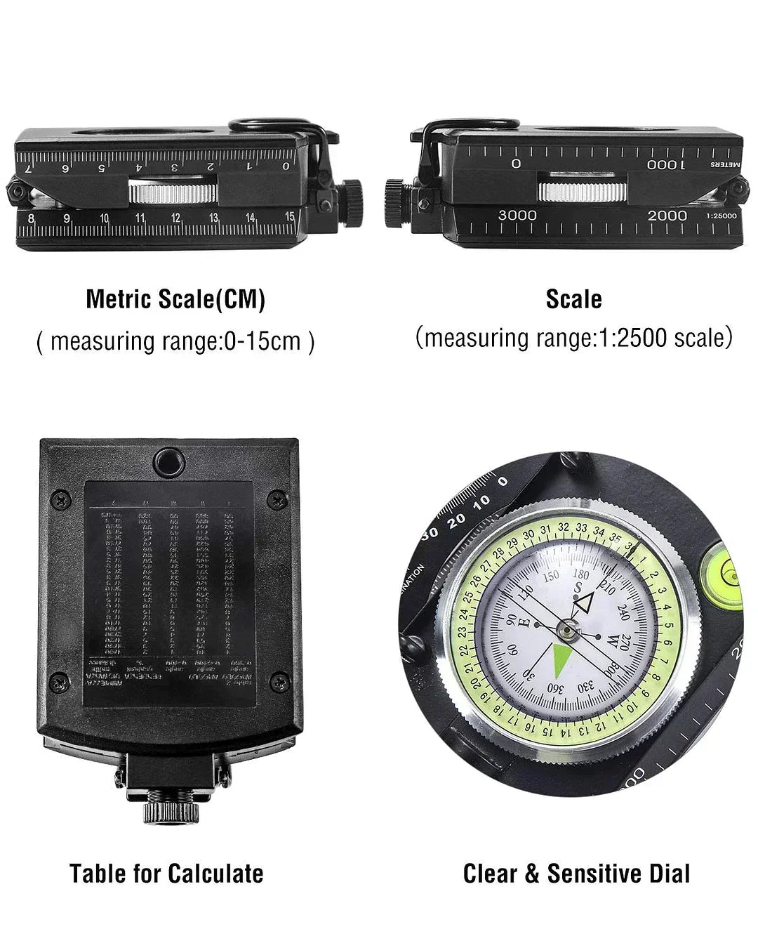 Kalsten | Multifunctional military navigation compass with inclinometer | Shockproof, waterproof compass for hiking, camping, and outdoor life