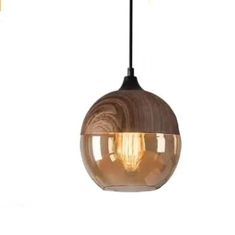 Kalsten | Hand-Blown Glass & Wood Pendant Light Adjustable