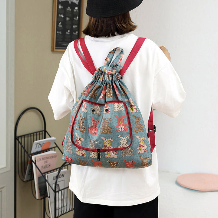 Foldable Printed Nylon Backpack with Drawstring | Kalsten