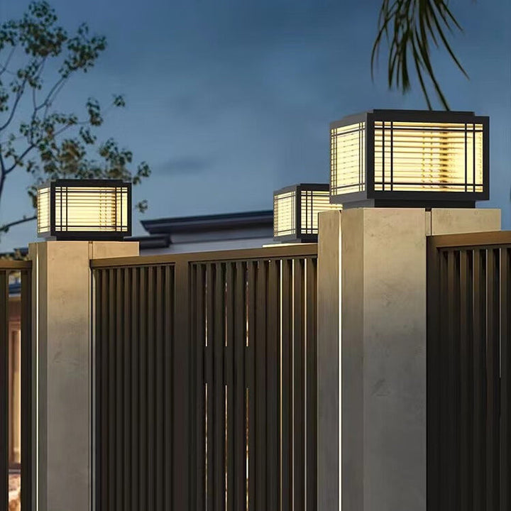 Traditional Chinese Square Aluminum Glass 1-Light Post Head Light For Garden | Kalsten