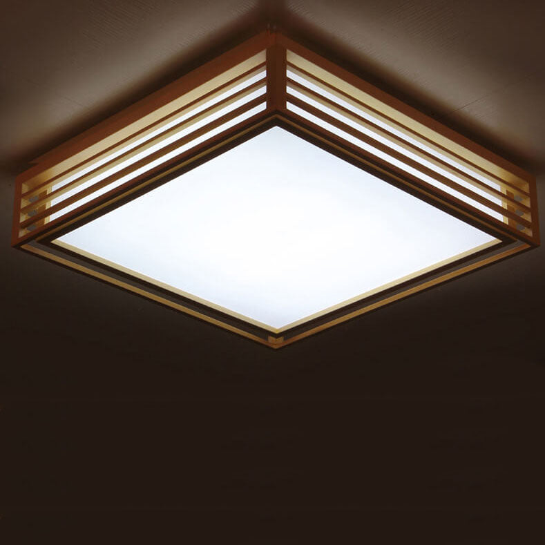 Flush Mount Ceiling Light Wood Acrylic 13.8 in LED Beige White Modern Bedroom Living Room Dining Room Lighting | Kalsten