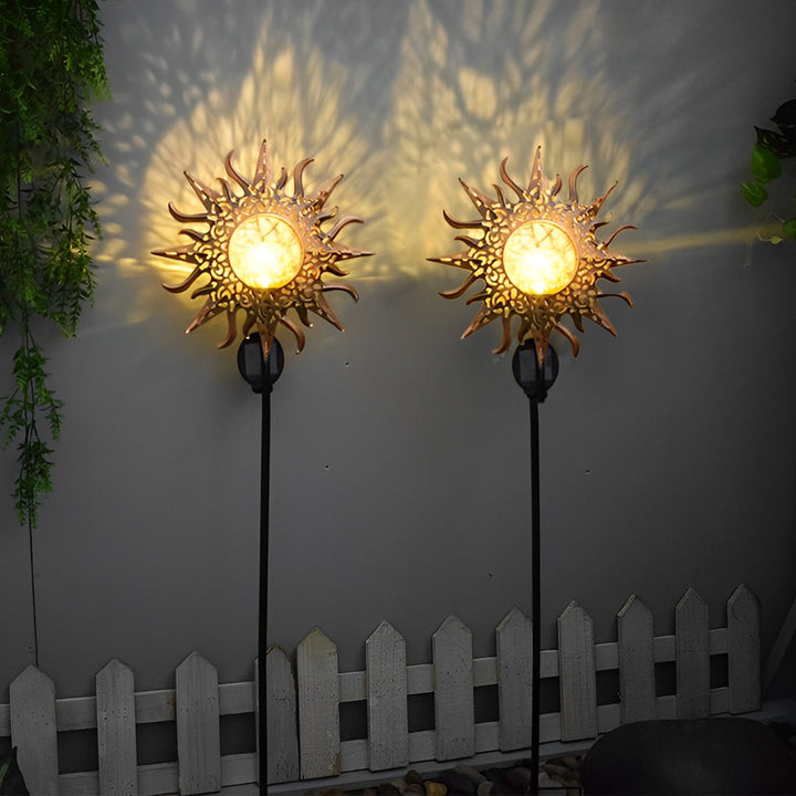 Iron Moon Flame Creative Hollow Projection Cracked Glass Solar Lawn Lights | Kalsten