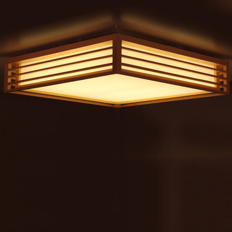Flush Mount Ceiling Light Wood Acrylic 13.8 in LED Beige White Modern Bedroom Living Room Dining Room Lighting | Kalsten
