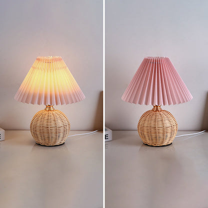 BowLift | RattaLume Nordic LED Table Lamp | Woven Rattan & Foldable Fabric Shade | Mood Light | Decor for the Bedroom