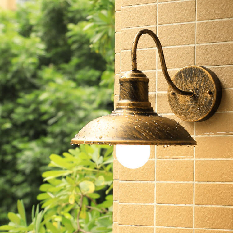Retro Loft Dome Iron Outdoor Waterproof 1-Light Bent Arm Wall Sconce Lamp | Kalsten