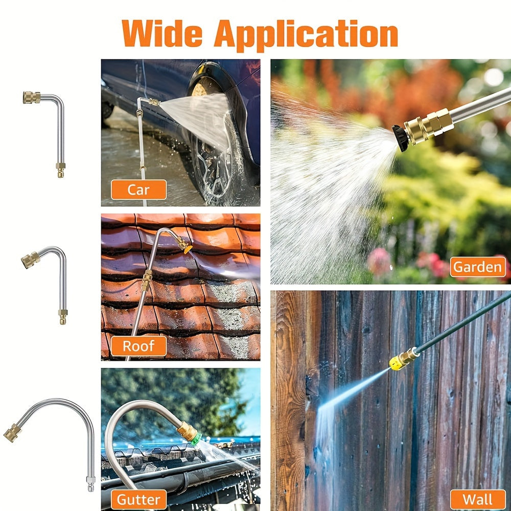 Skanto | 10 Pcs Pressure Washer Extension Wand Kit – 4000 PSI, 1/4 Quick Connect, 6 Nozzle Attachments, Gutter Cleaning Curved Wand 30°, 90°, 120° – Ideal for Roof Drainage, Exterior Walls, and Heavy-Duty Cleaning Tasks