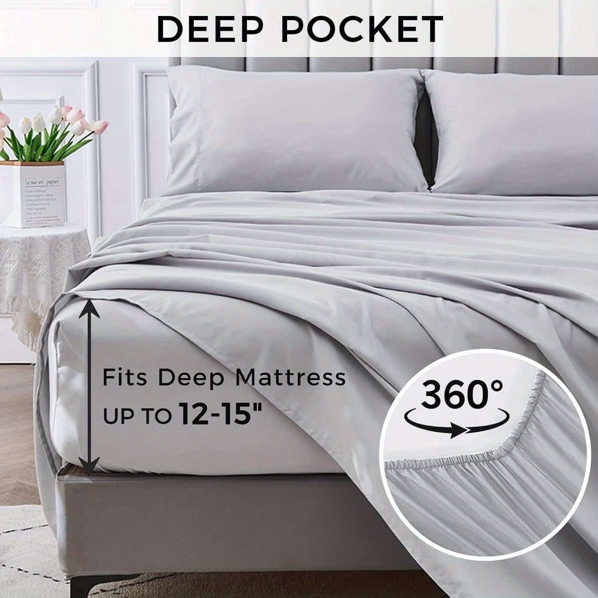 4-piece soft cooling bed sheets for Queen-Size: 14" deep pockets, Luxury Hotel Quality, shrink and fade resistant, easy-care sheet set | Karnz