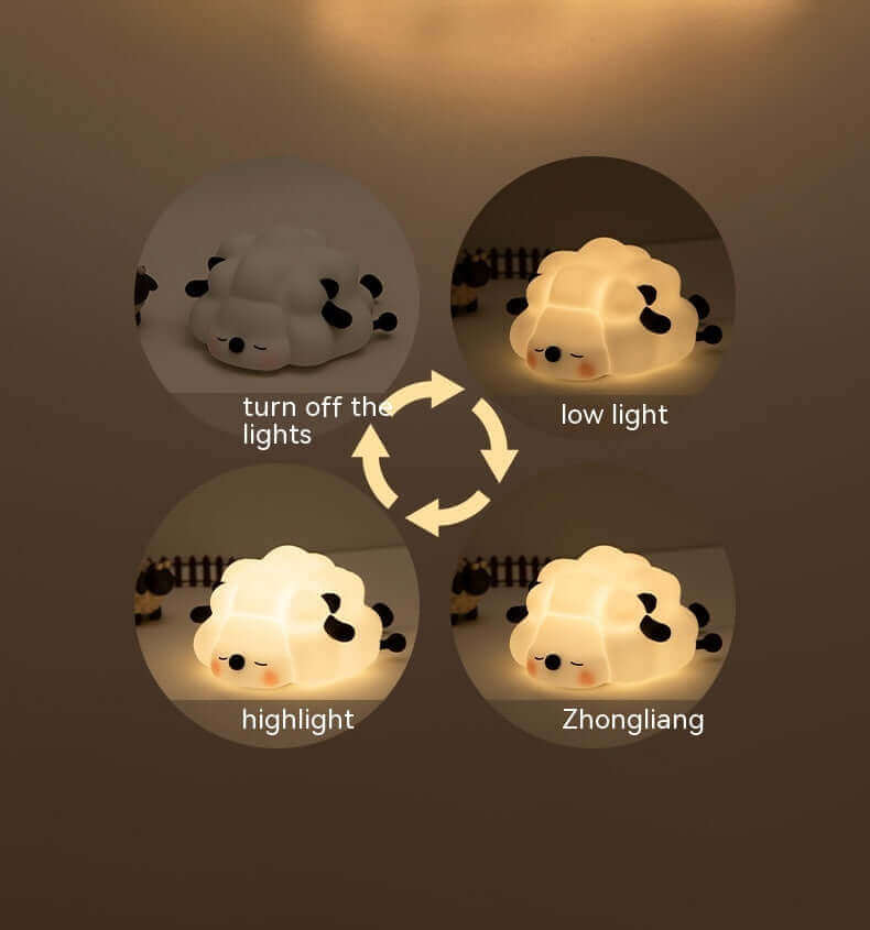 Cute Silicone Night Lights Sheep Cartoon Bedroom Lamp For Children's Room Decor Rechargeable Timing Dimming Sleep Night Light | Kalsten