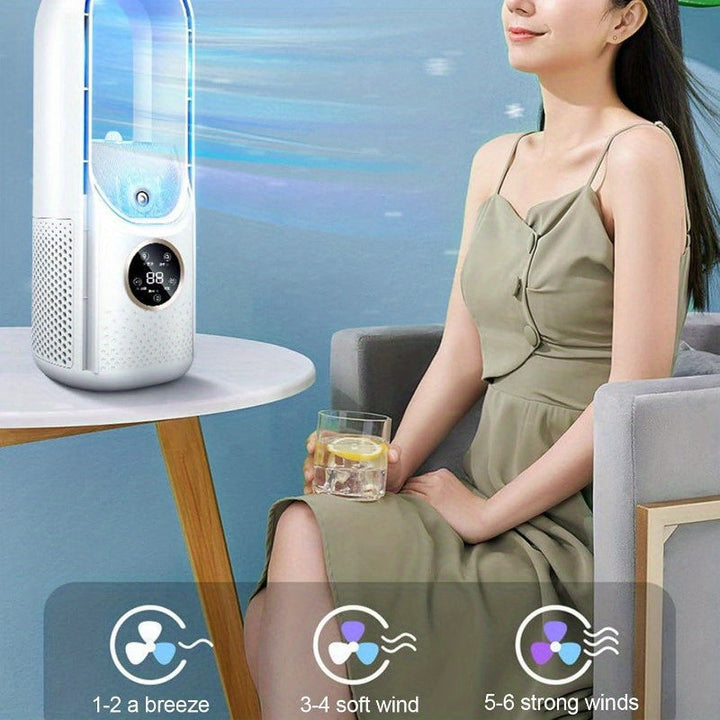 Portable Bladeless Air Conditioning Fan with Nightlight – 6 Speed Humidifier and Purifier, Quiet USB Desktop Cooler for Bedrooms and Rooms | Kalsten