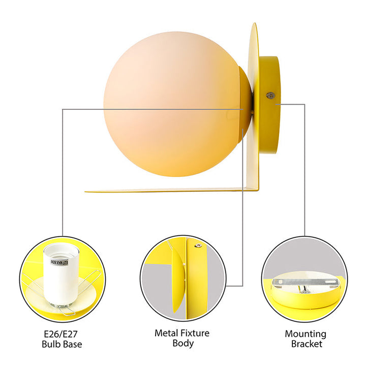 White Globe Wall Light Nordic Style Frosted Glass Sconce Light for Study Room Child Bedroom | Kalsten