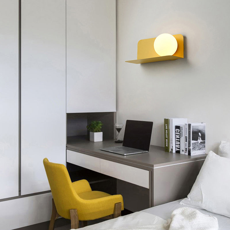 White Globe Wall Light Nordic Style Frosted Glass Sconce Light for Study Room Child Bedroom | Kalsten