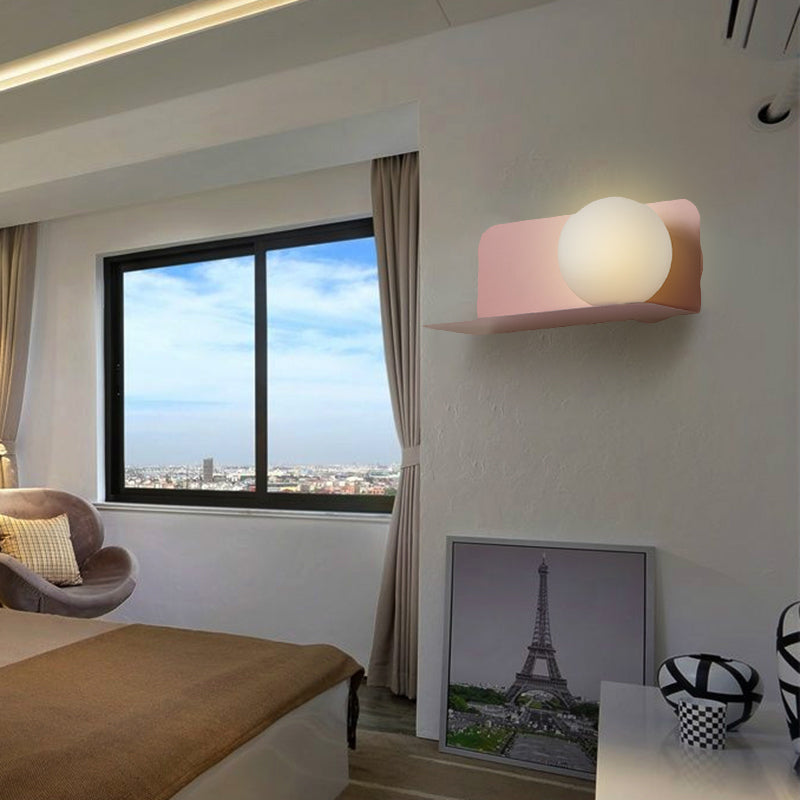 White Globe Wall Light Nordic Style Frosted Glass Sconce Light for Study Room Child Bedroom | Kalsten