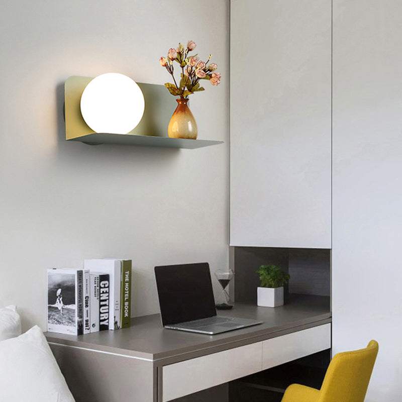 White Globe Wall Light Nordic Style Frosted Glass Sconce Light for Study Room Child Bedroom | Kalsten