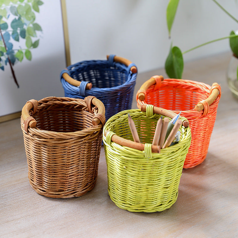 Unisex Handwoven Storage Basket with Wooden Handles Kalsten