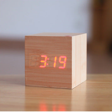 LED wooden clock luminous sound control electronic alarm clock desktop alarm clock