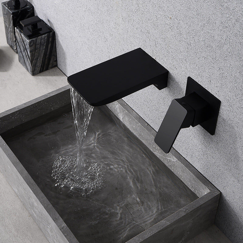 Creative wall type waterfall faucet all copper black wash basin cold and hot embedded basin concealed faucet