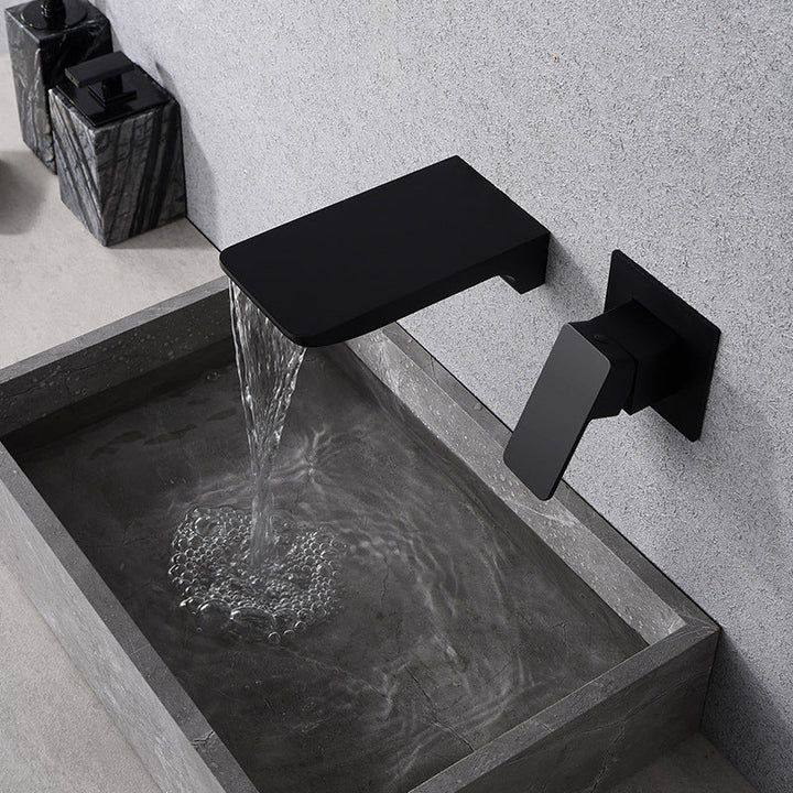 Creative wall type waterfall faucet all copper black wash basin cold and hot embedded basin concealed faucet
