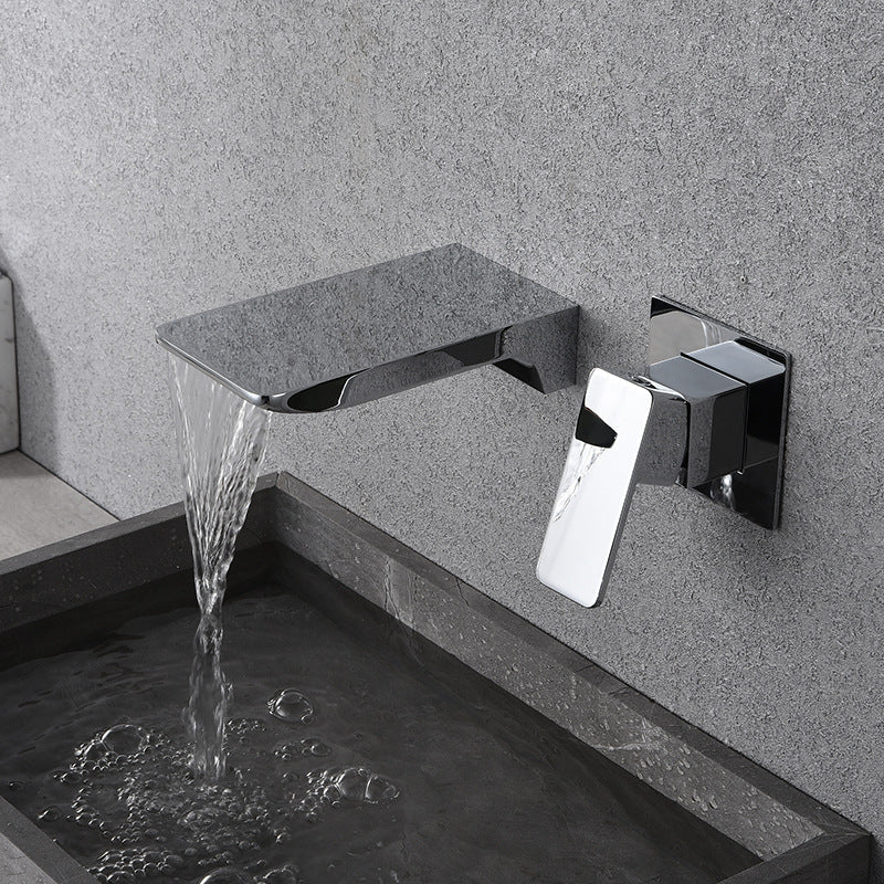 Creative wall type waterfall faucet all copper black wash basin cold and hot embedded basin concealed faucet