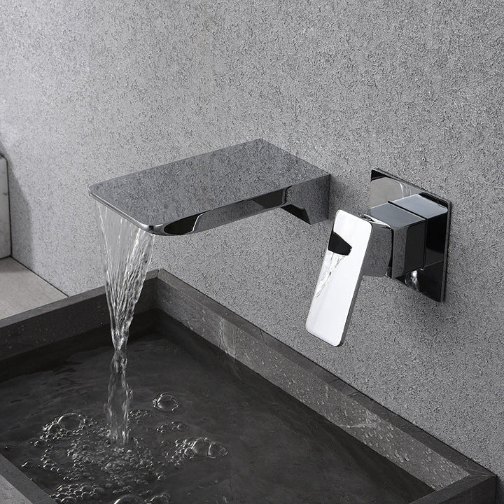 Creative wall type waterfall faucet all copper black wash basin cold and hot embedded basin concealed faucet