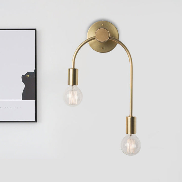Swoop Arm Iron Wall Mounted Lamp Minimalist 2-Light Black/Gold Sconce Lighting with Bare Bulb Design | Kalsten