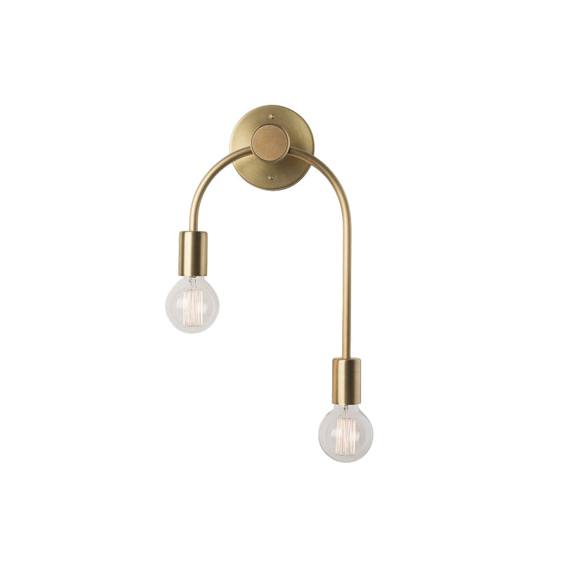 Swoop Arm Iron Wall Mounted Lamp Minimalist 2-Light Black/Gold Sconce Lighting with Bare Bulb Design | Kalsten