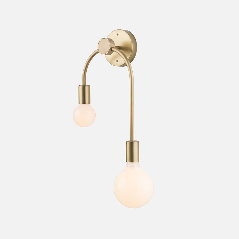 Swoop Arm Iron Wall Mounted Lamp Minimalist 2-Light Black/Gold Sconce Lighting with Bare Bulb Design | Kalsten