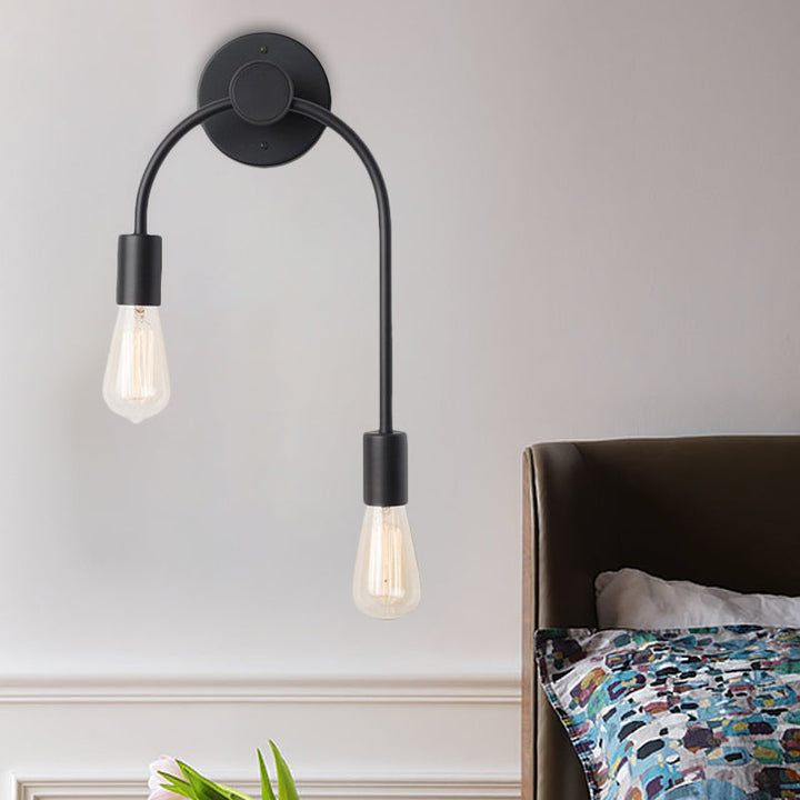 Swoop Arm Iron Wall Mounted Lamp Minimalist 2-Light Black/Gold Sconce Lighting with Bare Bulb Design | Kalsten
