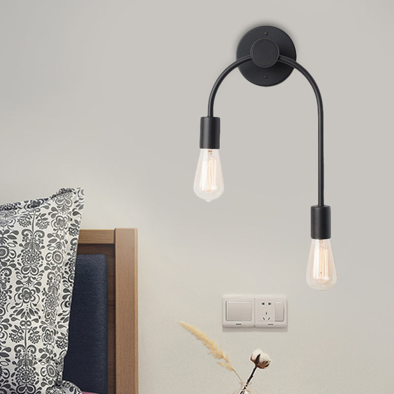 Swoop Arm Iron Wall Mounted Lamp Minimalist 2-Light Black/Gold Sconce Lighting with Bare Bulb Design | Kalsten