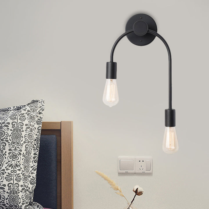 Swoop Arm Iron Wall Mounted Lamp Minimalist 2-Light Black/Gold Sconce Lighting with Bare Bulb Design | Kalsten