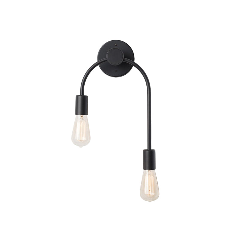 Swoop Arm Iron Wall Mounted Lamp Minimalist 2-Light Black/Gold Sconce Lighting with Bare Bulb Design | Kalsten