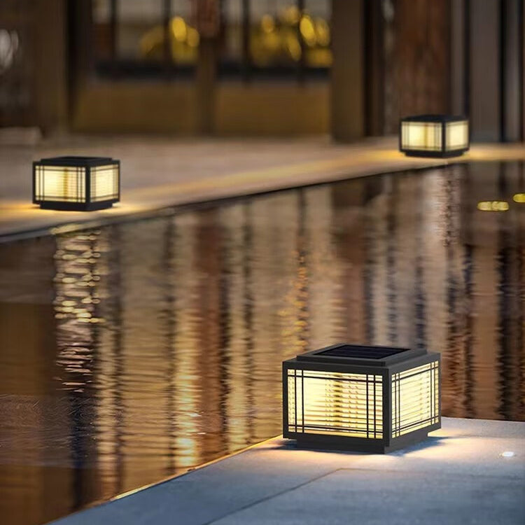 Traditional Chinese Square Aluminum Glass 1-Light Post Head Light For Garden | Kalsten