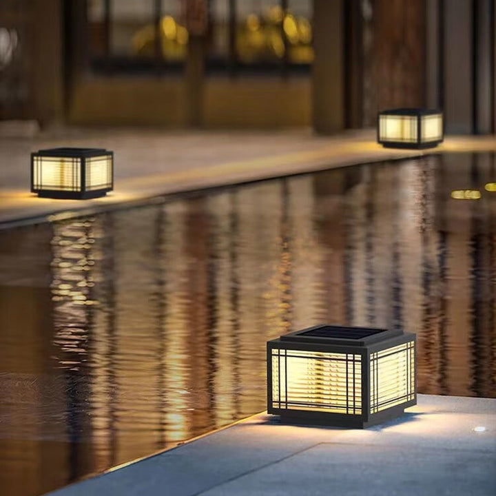 Traditional Chinese Square Aluminum Glass 1-Light Post Head Light For Garden | Kalsten
