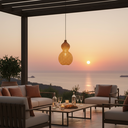 Handwoven Rattan Outdoor Pendant Light, IP65