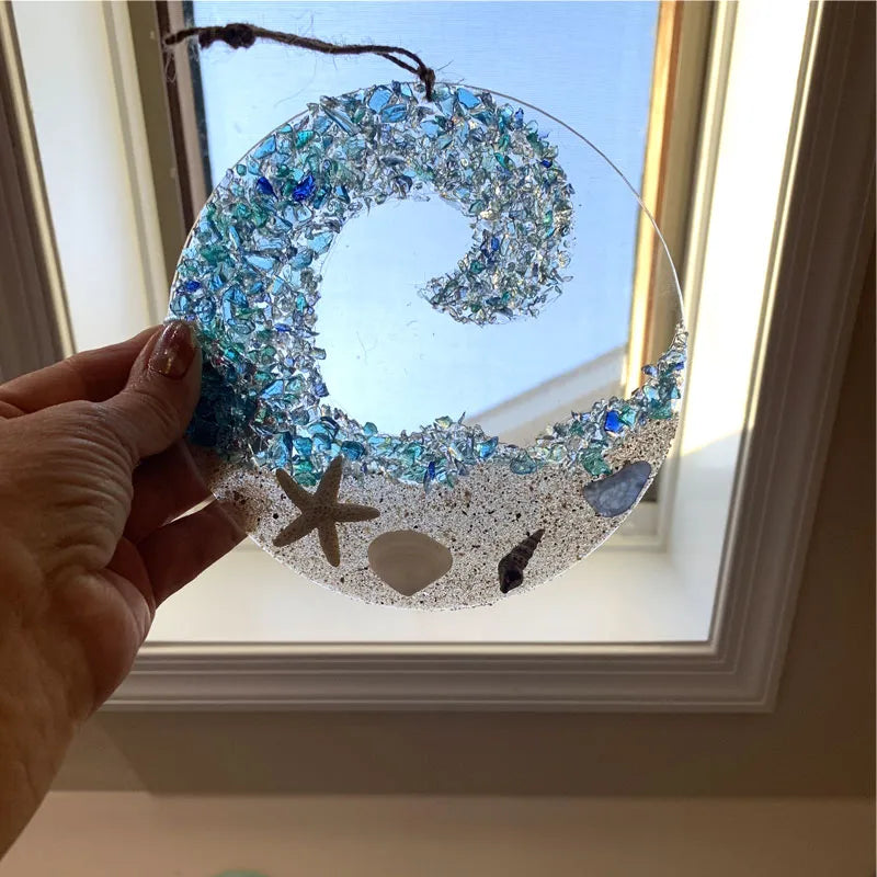 Kalsten | Sea glass sun catcher - Ocean breaking wave beach ornament