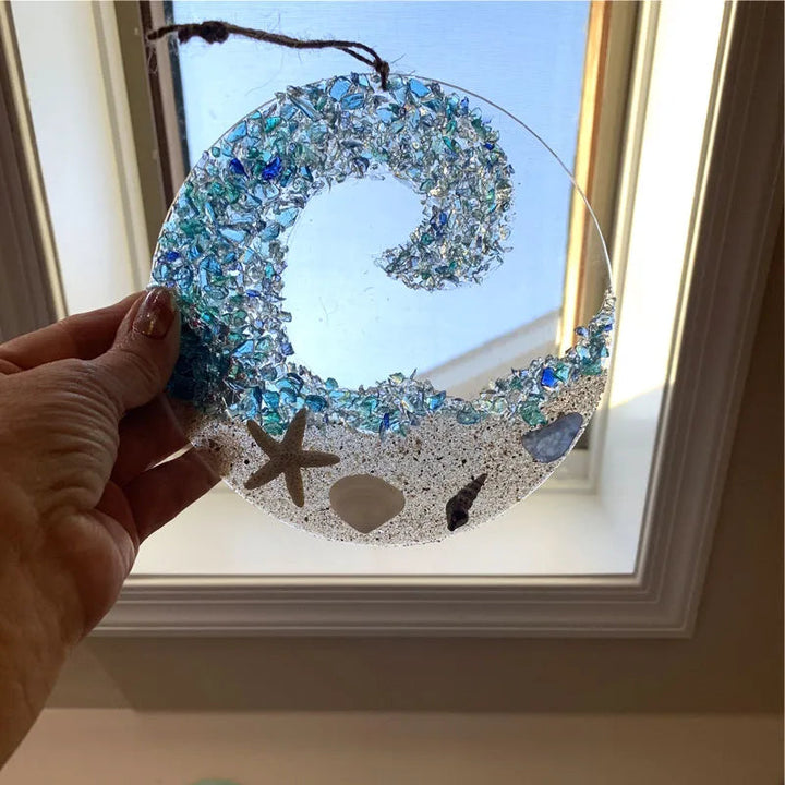 Kalsten | Sea glass sun catcher - Ocean breaking wave beach ornament