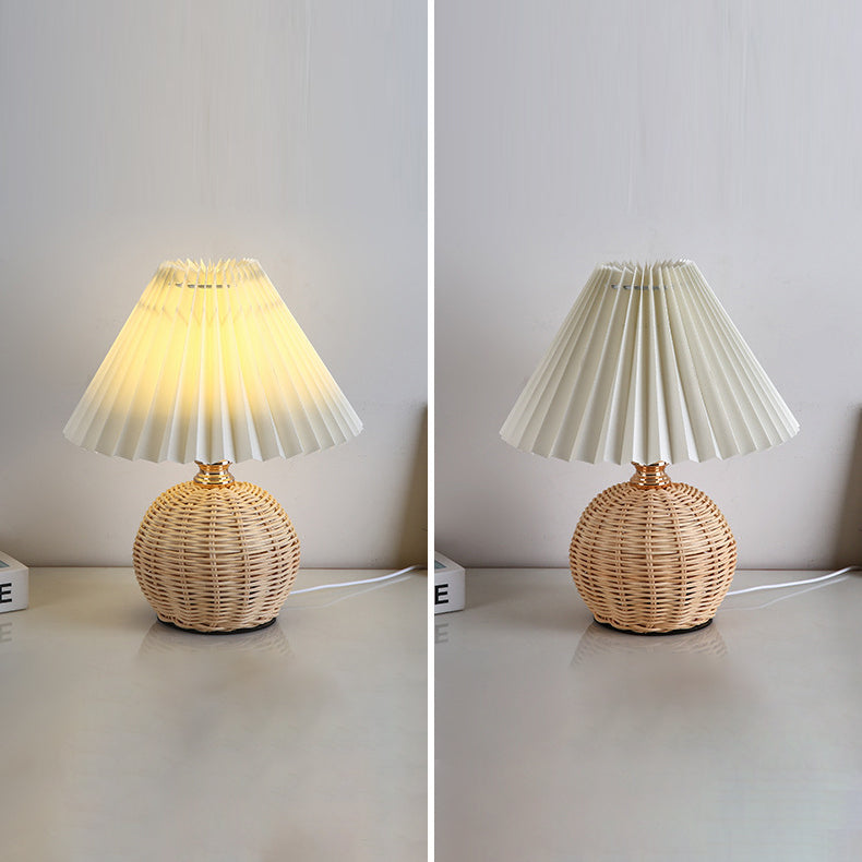 BowLift | RattaLume Nordic LED Table Lamp | Woven Rattan & Foldable Fabric Shade | Mood Light | Decor for the Bedroom